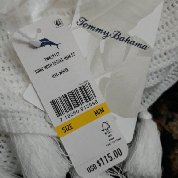 Tommy Bahama White Linen Cotton Knit Sweater V Neck Tunic Tassels Womens M Shirt - Picture 6 of 9
